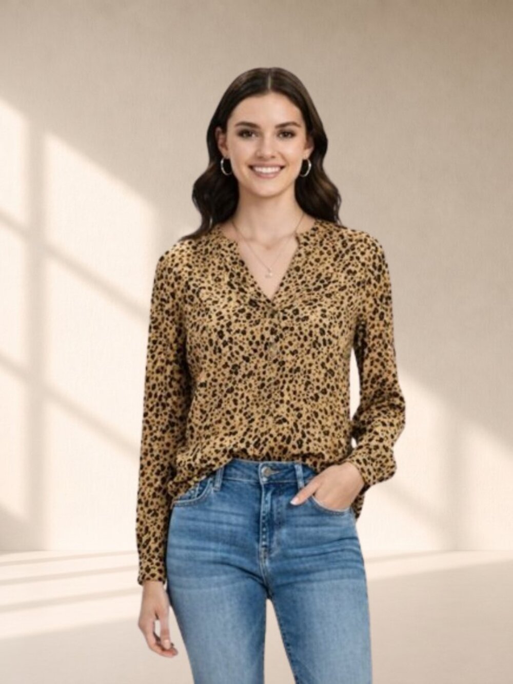 Gap Leopard Cheetah Print Rayon Blouse S Notched Neck